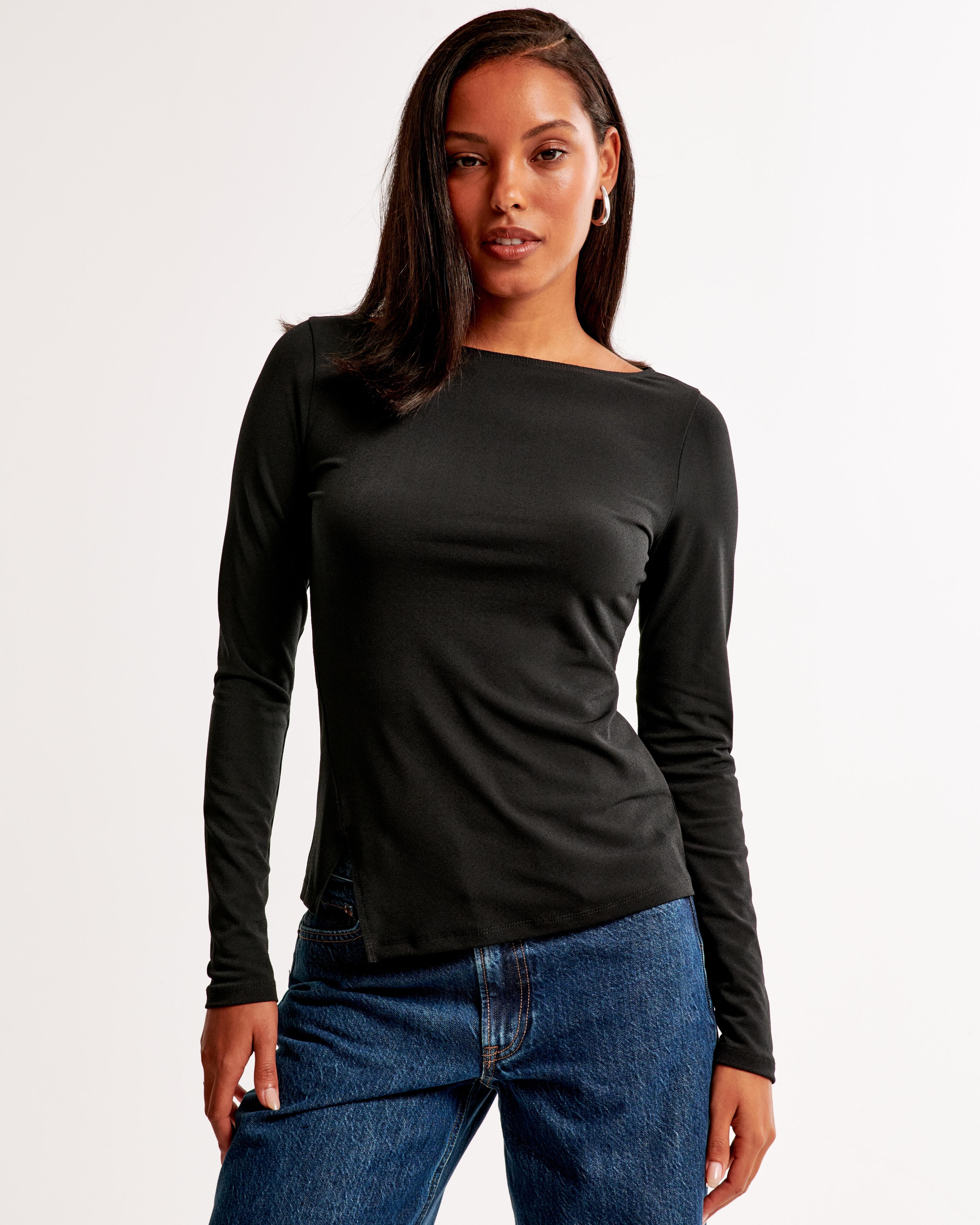 Long-Sleeve Asymmetrical Hem Slash Top Product Image