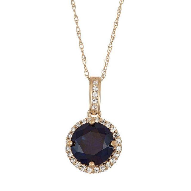 10k Gold Lab-Created Blue & White Sapphire Halo Pendant Necklace, Womens, Size: 18 Product Image