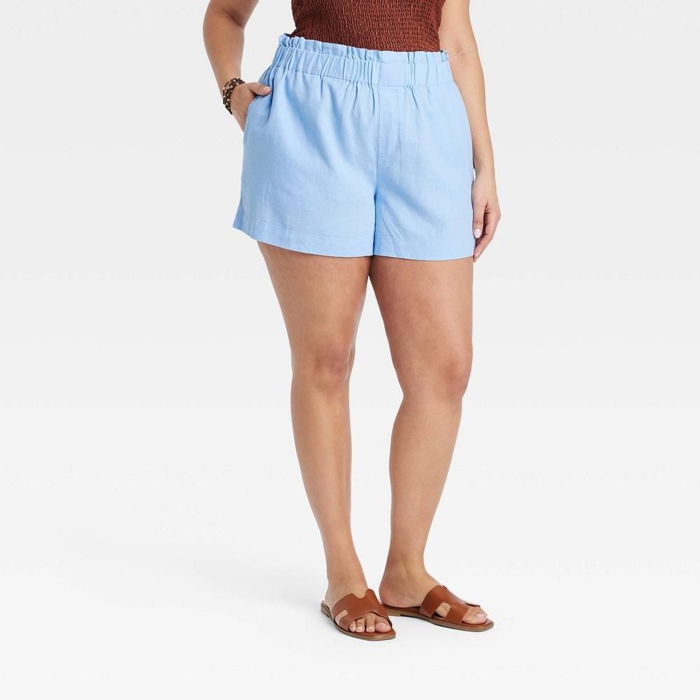 Womens High-Rise Linen Pull-On Shorts - A New Day Blue 4X Product Image