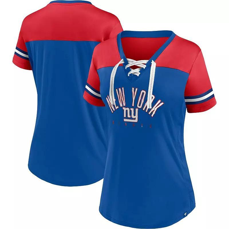 Womens Fanatics Branded Royal/Red New York Giants Blitz & Glam Lace-Up V-Neck Jersey T-Shirt Product Image