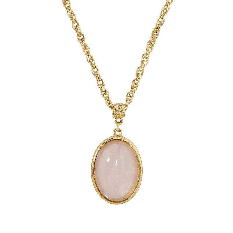 1928 Gold Tone Oval Pendant Necklace, Womens Pink Product Image