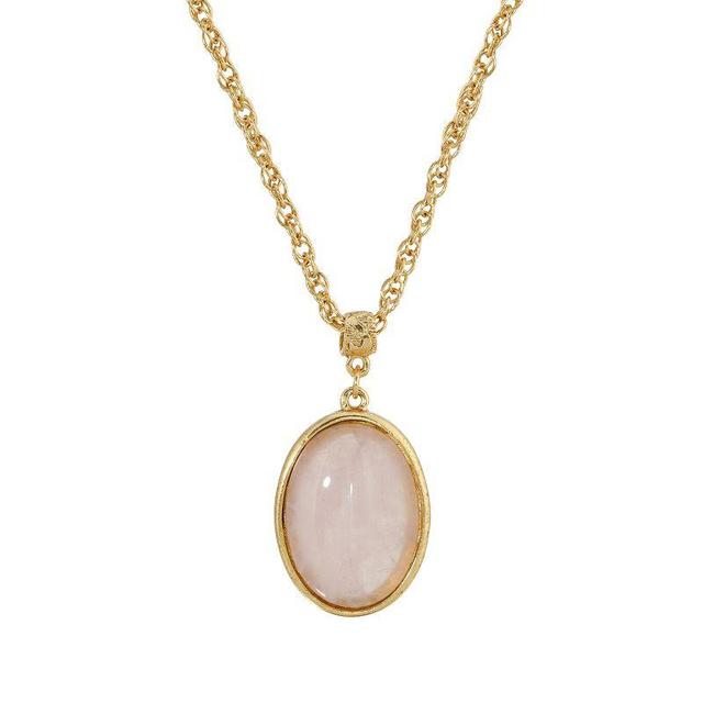 1928 Gold Tone Oval Pendant Necklace, Womens Pink Product Image