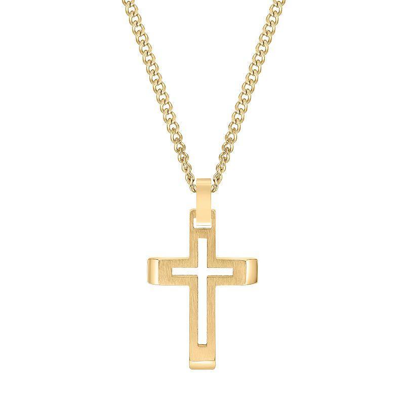 LYNX Mens Gold Tone Stainless Steel Cross Pendant Necklace Yellow Product Image