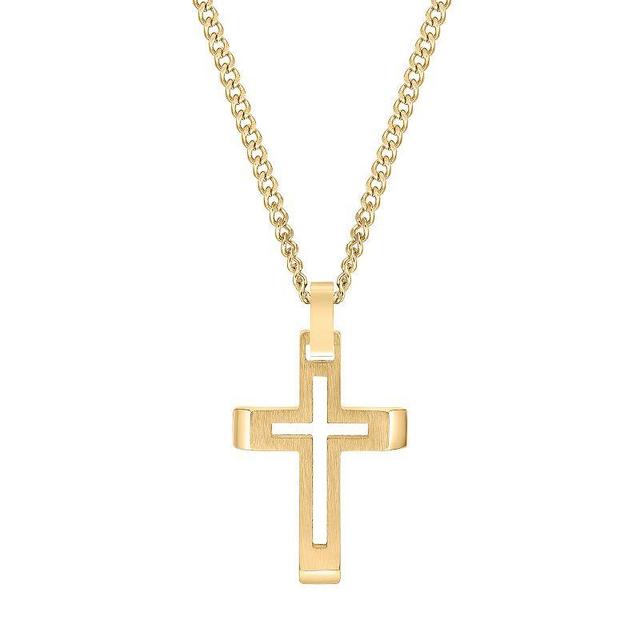 LYNX Mens Gold Tone Stainless Steel Cross Pendant Necklace Yellow Product Image