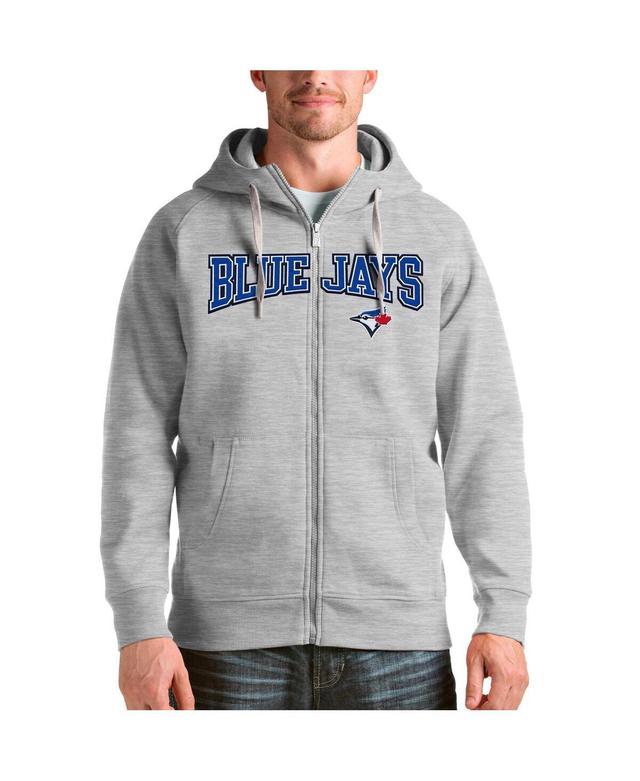 Antigua Mens Heather Gray Toronto Blue Jays Team Logo Victory Full-Zip Hoodie Product Image