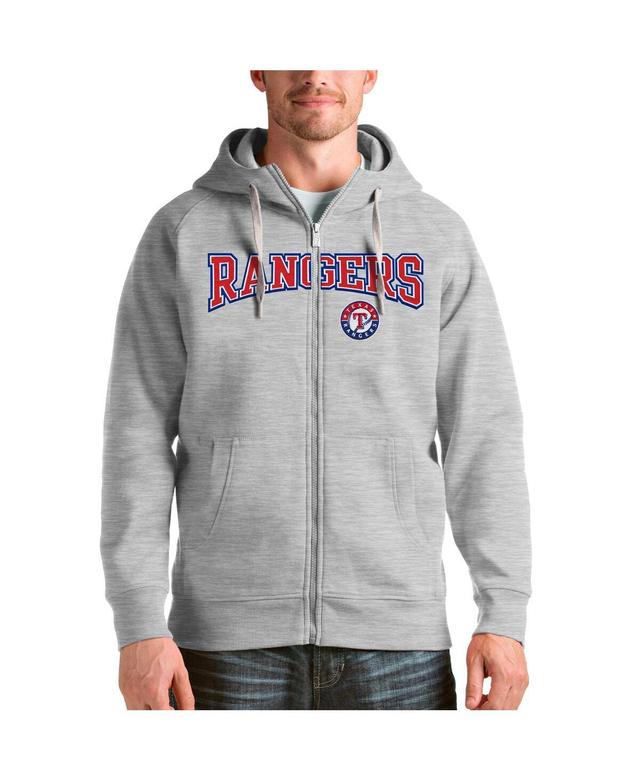 Antigua Mens Heather Gray Texas Rangers Team Logo Victory Full-Zip Hoodie Product Image