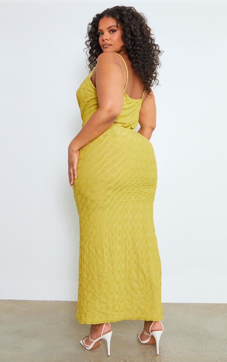 Plus Chartreuse Cowl Neck Textured Maxi Dress Product Image