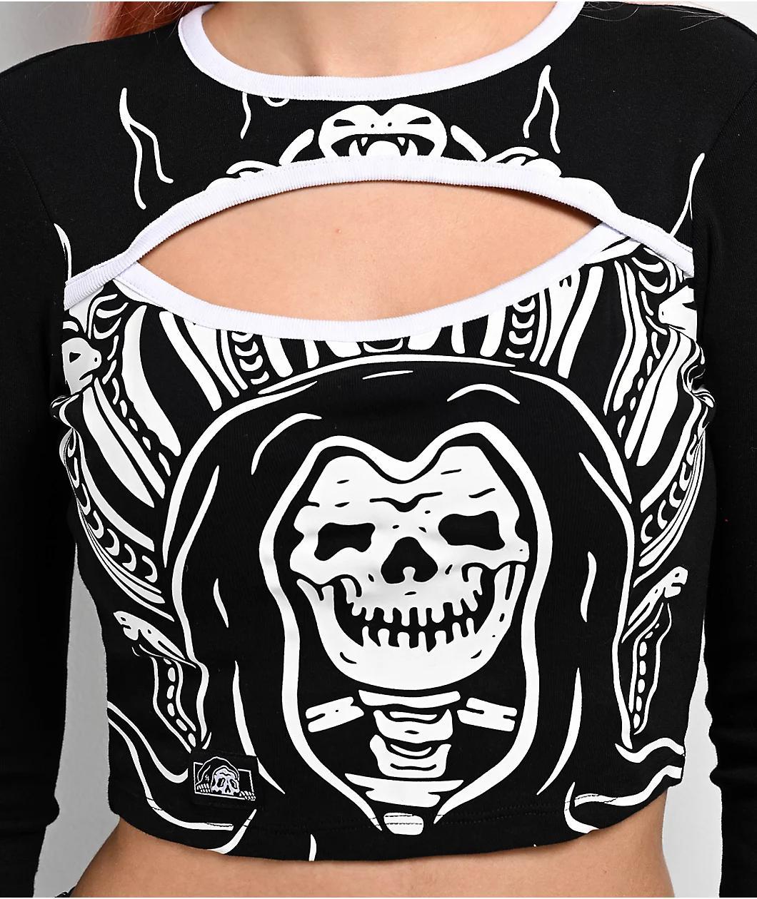 Lurking Class by Sketchy Tank Nomad Cutout Black Long Sleeve Crop T-Shirt Product Image