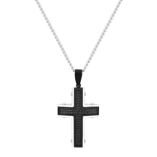 Black Ion-Plated Stainless Steel Cross Pendant Necklace, Mens Two Tone Product Image