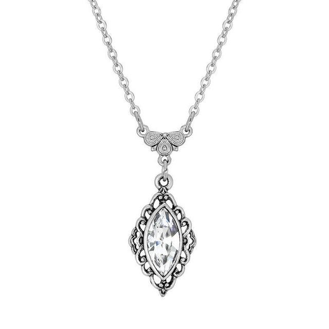 1928 Silver Tone Simulated Crystal Filigree Pendant Necklace, Womens, Clear Product Image