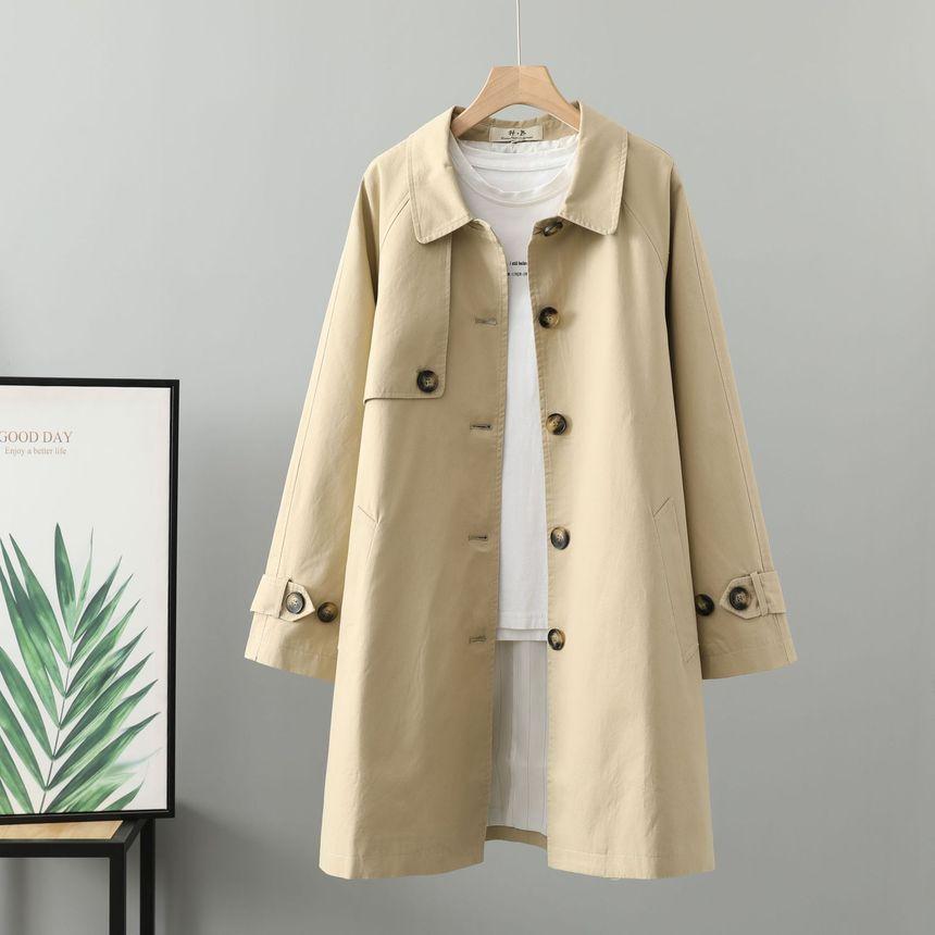 Collared Plain Single Breasted Trench Coat product image