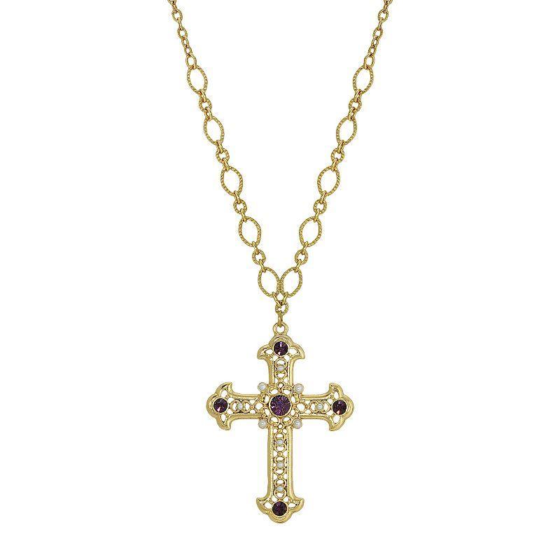 Symbols of Faith Simulated Crystal Accented Cross Necklace, Womens, Purple Product Image