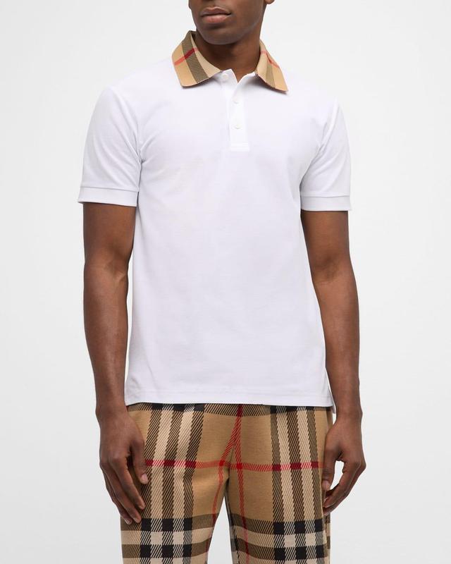 Mens Pique Polo Shirt with Check Collar Product Image