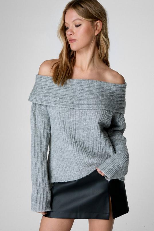 Knitted Off The Shoulder Long Sleeve Top Product Image