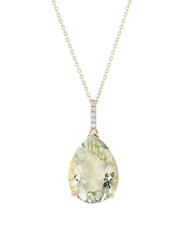 Womens 14K Yellow Gold & Green Amethyst Pendant Necklace Product Image