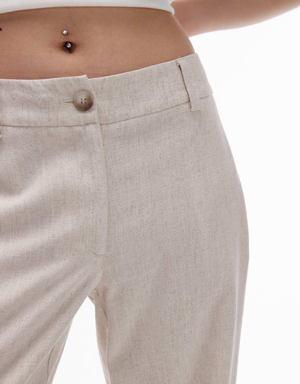 Topshop Petite low slung linen button pants in natural Product Image