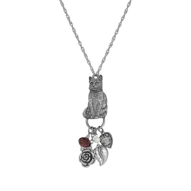 1928 Cat Charm Holder Necklace, Womens, Purple Product Image