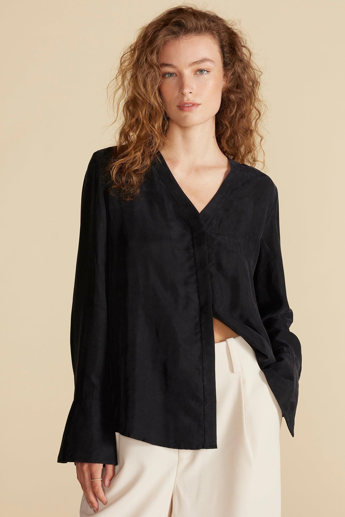 Dree Cupro V Neck Blouse - Black Product Image