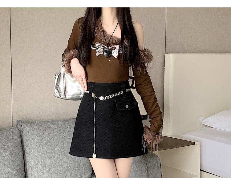 High Waist Plain Mini A-Line Skirt Product Image