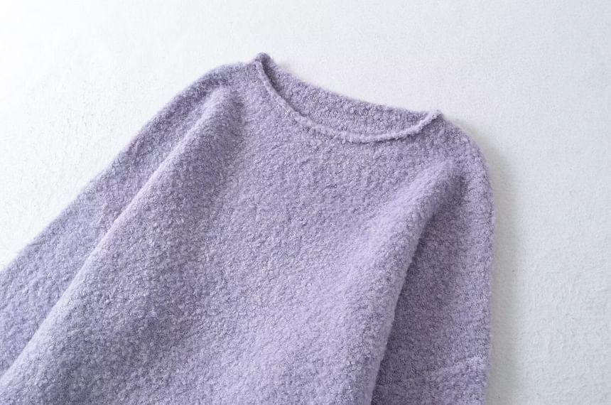 Long-Sleeve Round Neck Plain Sweater Product Image