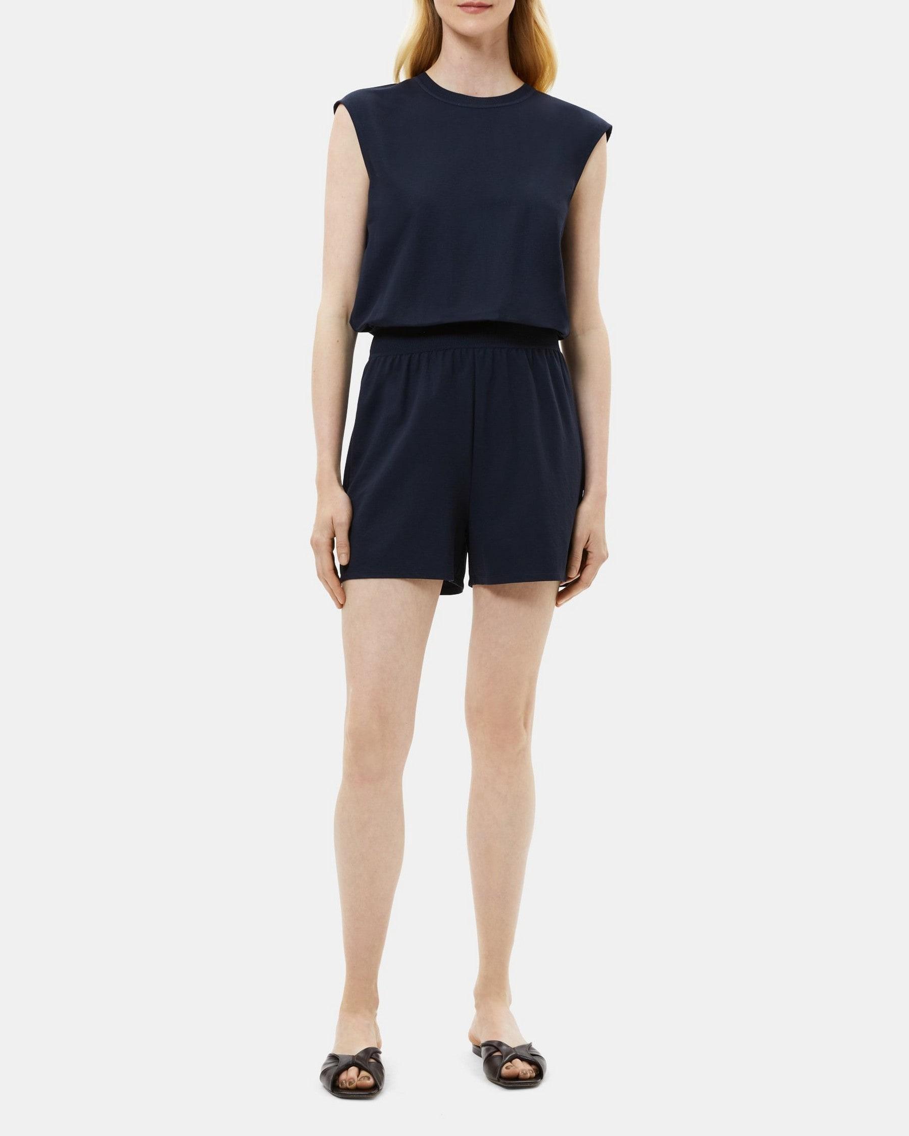 Dolman Sleeve Romper in Drapey Piqué Product Image