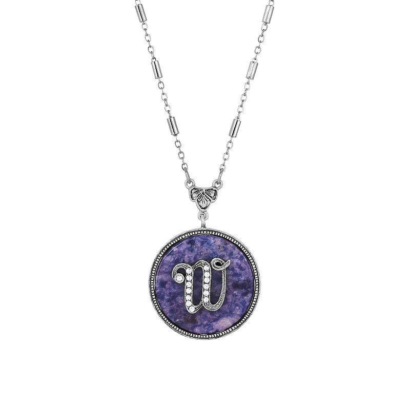 1928 Silver Tone Round Initial Pendant Necklace, Womens Product Image