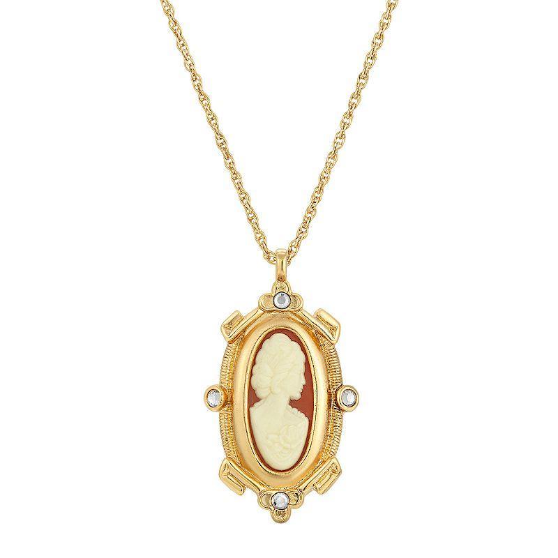 1928 Gold Tone Simulated Carnelian Oval Cameo Necklace, Womens, Orange Product Image