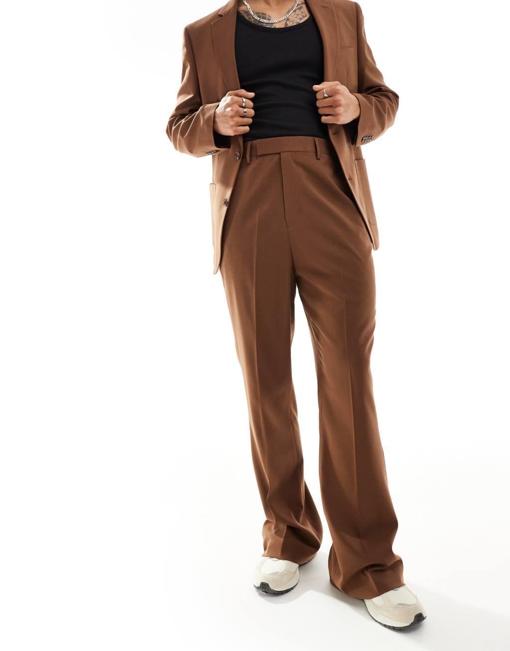 ASOS DESIGN high waist flare suit pants in chocolate brown Product Image