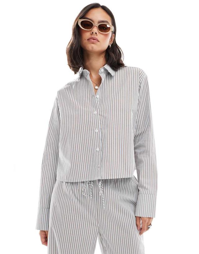 ASOS DESIGN oversized crop shirt in blue stripe Product Image