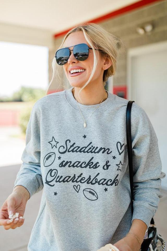 Stadium Snacks And Quarterbacks Light Grey Oversized Graphic Sweatshirt Product Image