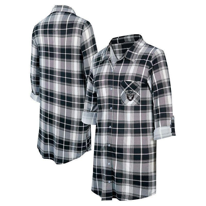 Womens Concepts Sport Black Las Vegas Raiders Ashford Plaid Knit Nightshirt Product Image