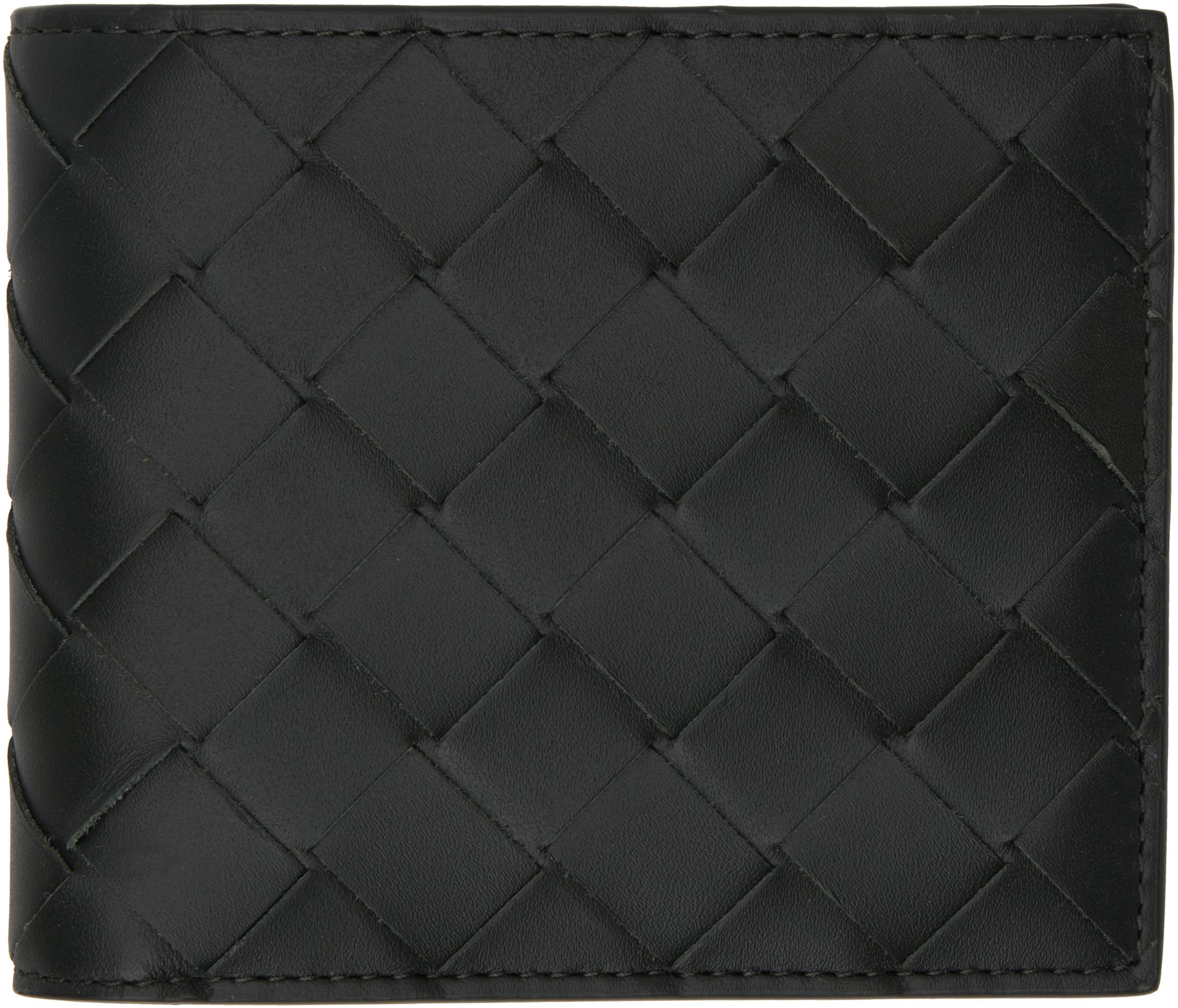 BOTTEGA VENETA Khaki Intrecciato Bi-fold Wallet In Black Product Image