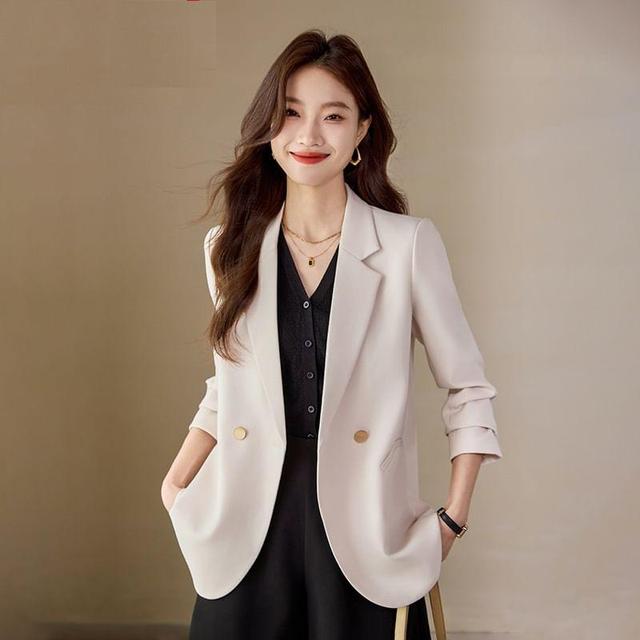 Lapel Collar Plain Double Button Blazer Product Image