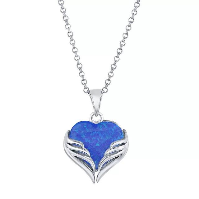 Nautica Rocks Sterling Silver Gemstone Heart Angel Wings Pendant Necklace, Womens Blue Product Image