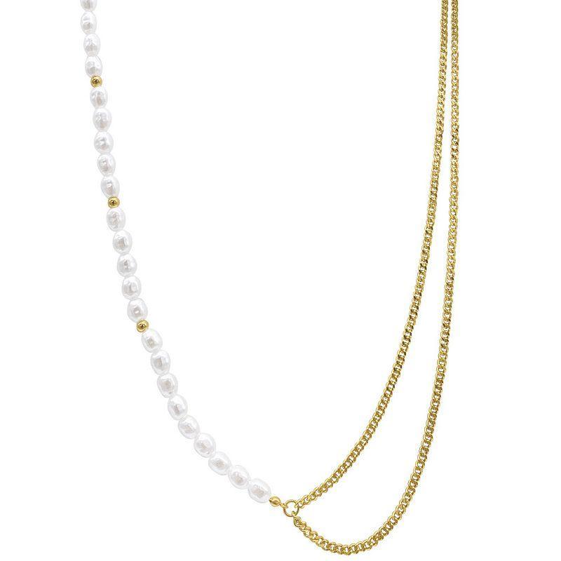 Adornia Draped Simulated Pearl & Curb Chain Necklace, Womens, White Product Image