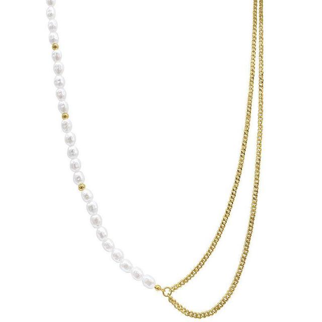 Adornia 14k Gold-Plated Curb Chain & Mother-of-Pearl Draping Asymmetrical Strand Necklace, 26 + 3 extender Product Image