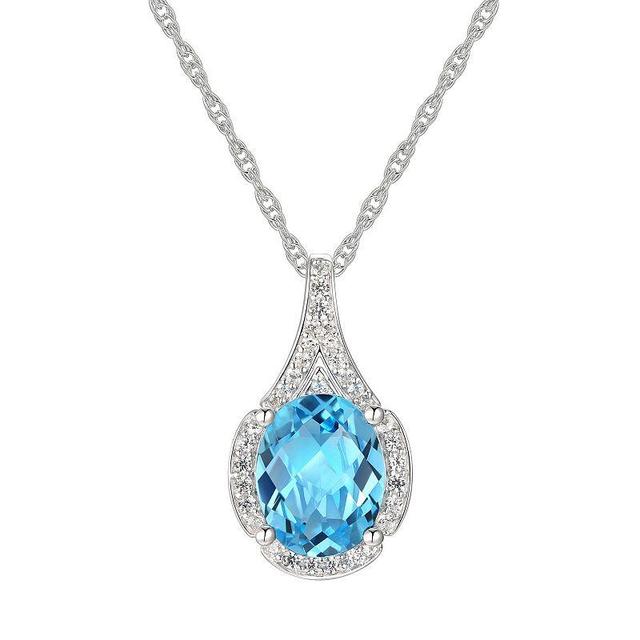 Sterling Silver Blue Topaz Pendant, Womens Product Image