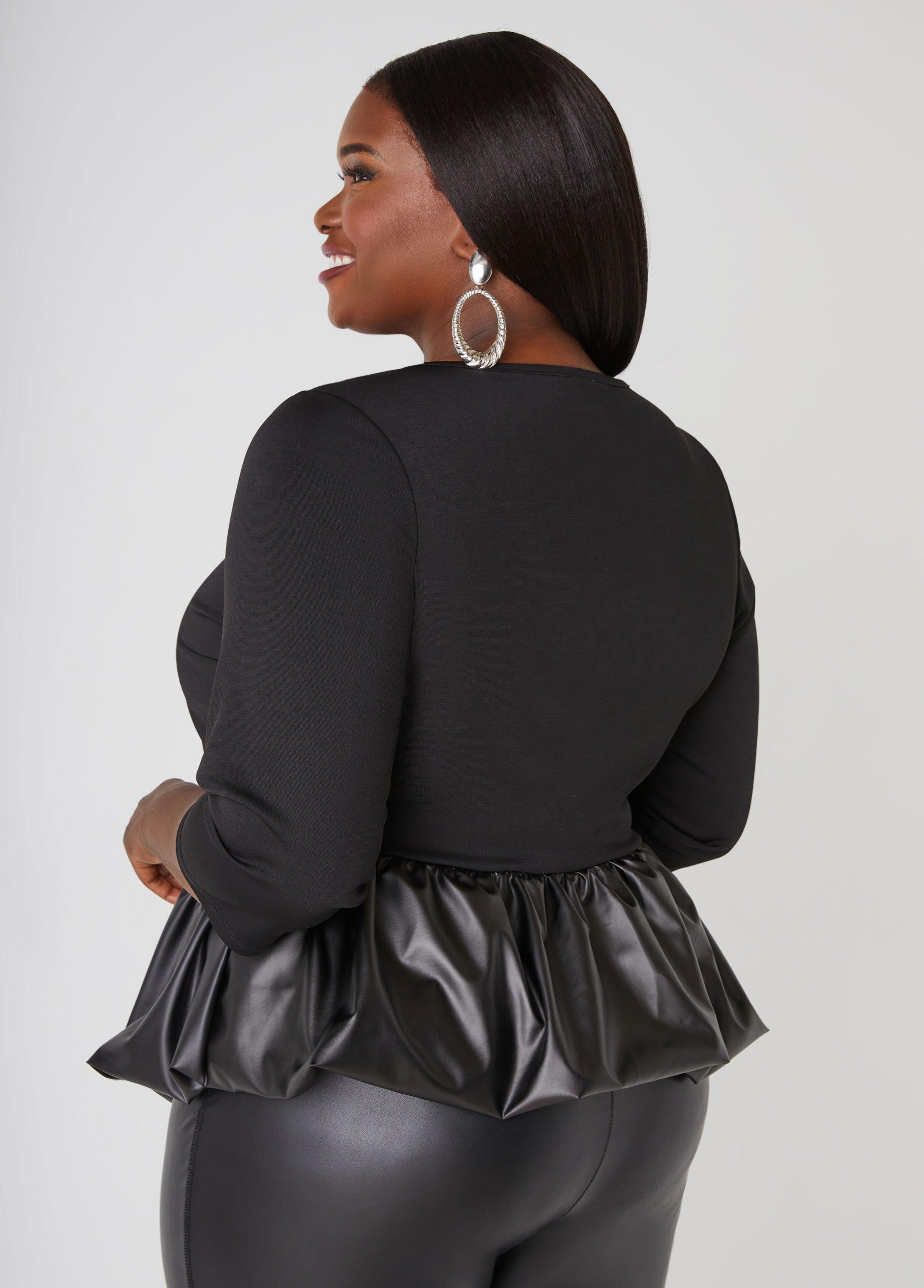 Faux Leather Paneled Bubble Top Product Image