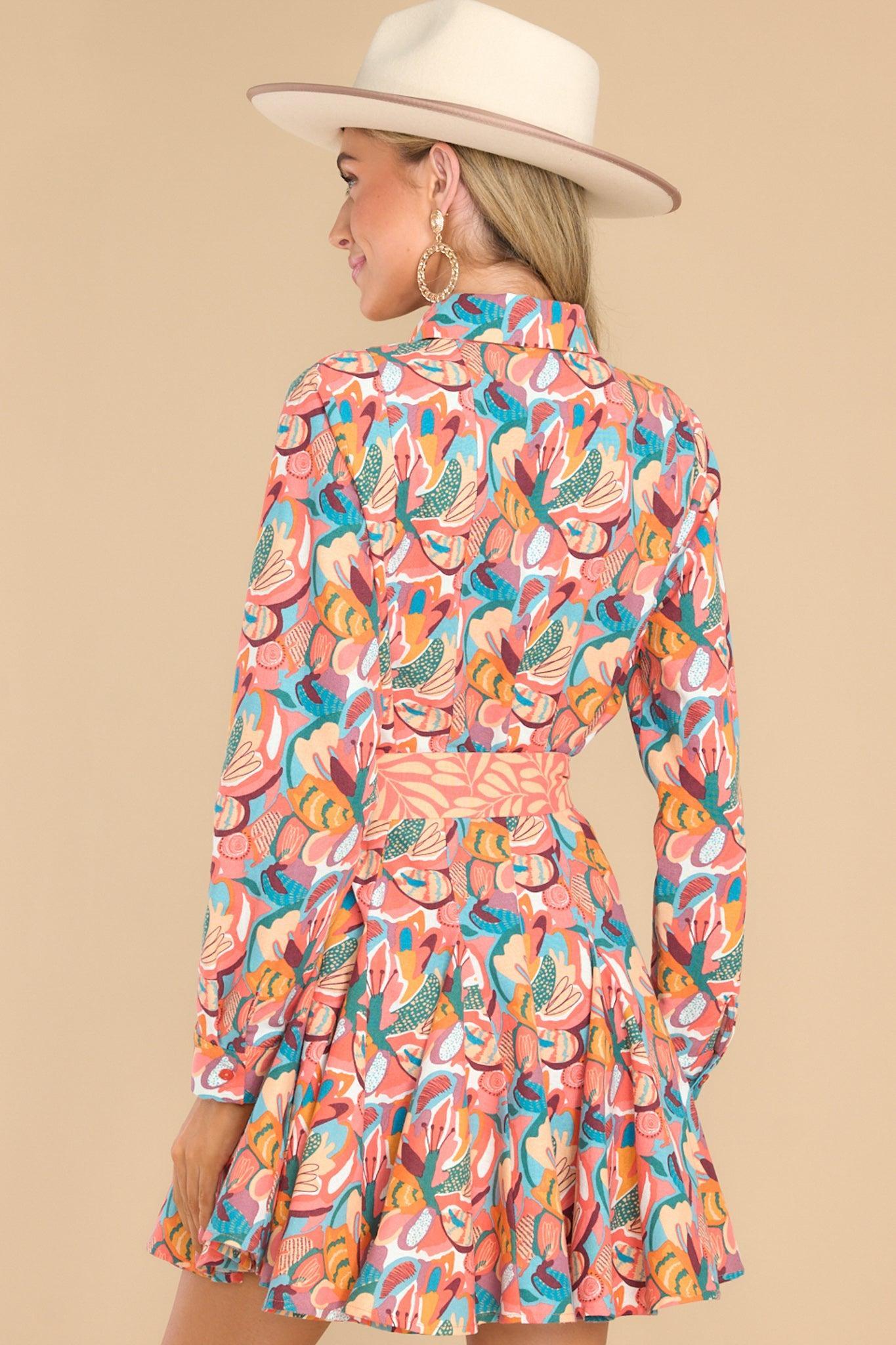 Aura I Want That One Coral Floral Print Dress Product Image