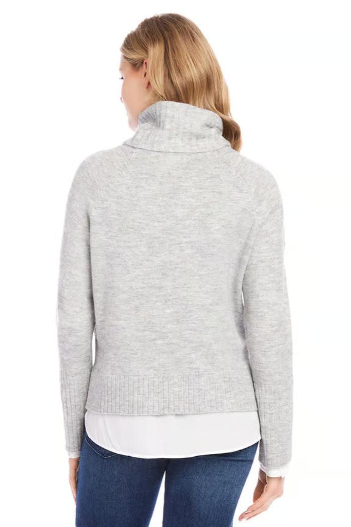 Layered Turtleneck Sweater- Light Heather Gray Product Image