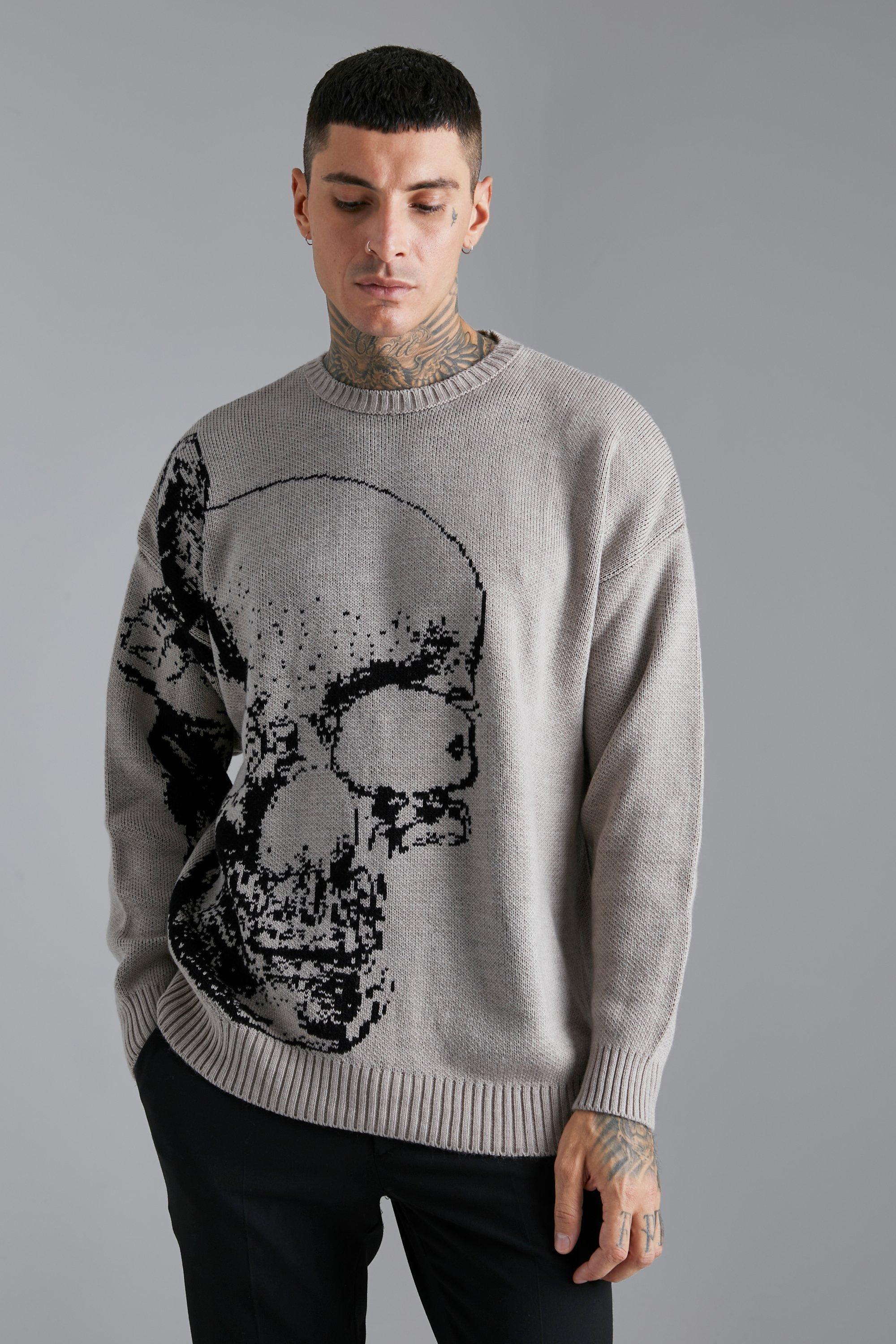 Butterfly Skull Knitted Sweater | boohooMAN USA Product Image