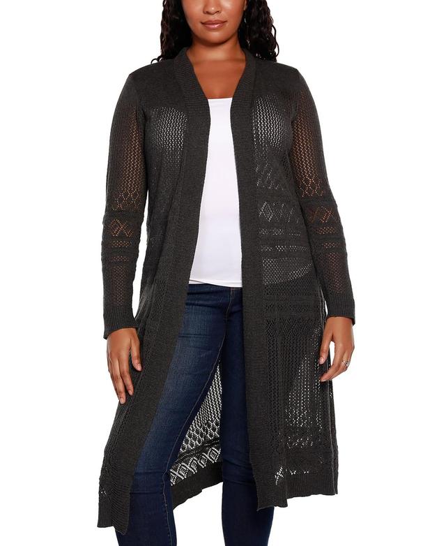 Belldini Plus Size Pointelle-Stitch Duster Cardigan Product Image