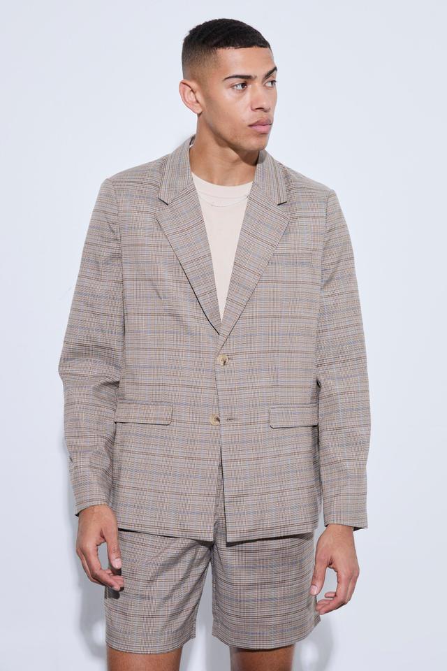 Check Oversized Boxy Blazer | boohooMAN USA Product Image