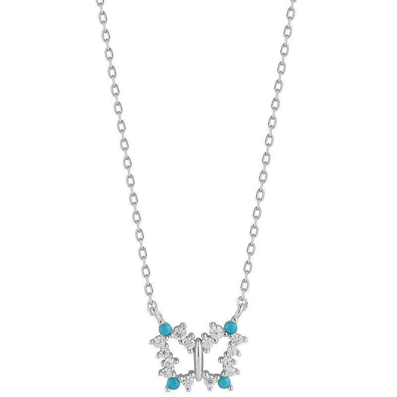 Sunkissed Sterling Cubic Zirconia Butterfly Pendant Necklace, Womens Silver Tone Product Image