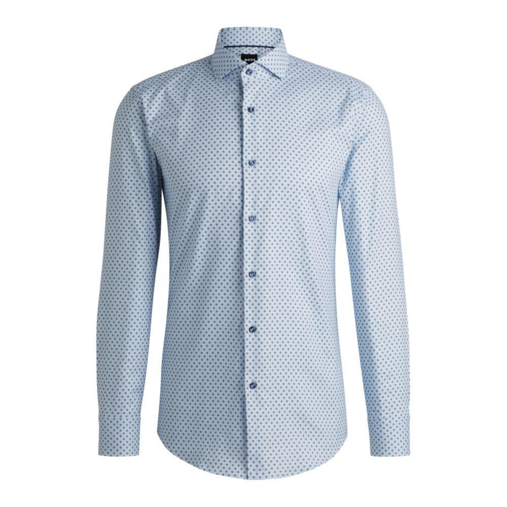 HUGO BOSS Slim-fit Shirt In Printed Stretch Cotton In Light Blue Product Image