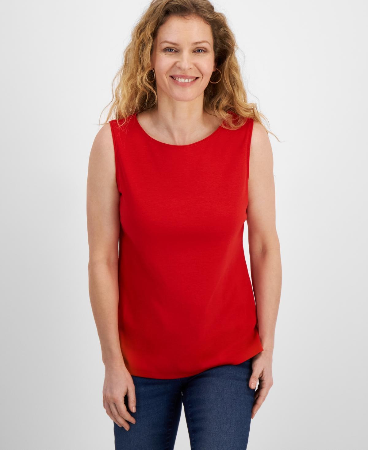 Women's Cotton Boat-Neck Sleeveless Top, Created for Macy's Product Image