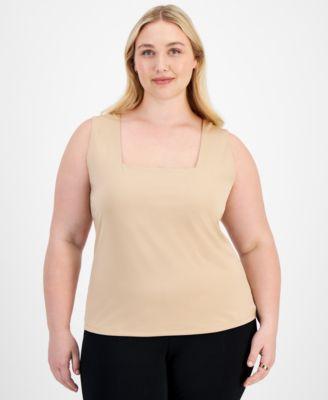 Plus Size Solid Square-Neck Sleeveless Tank Top, Created for Macy's Product Image