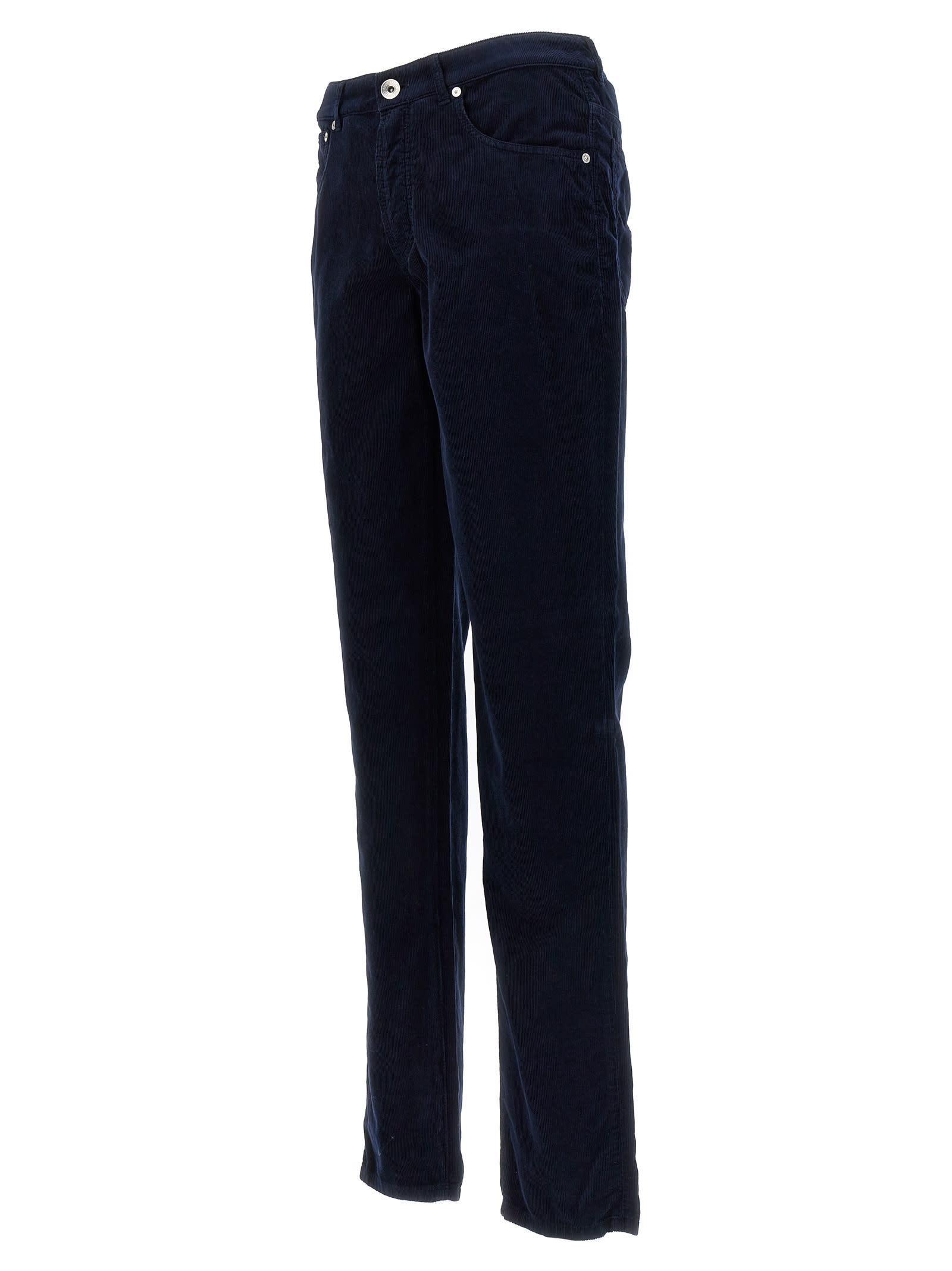 BRUNELLO CUCINELLI Straight-leg Cotton-corduroy Trousers In Blue Product Image