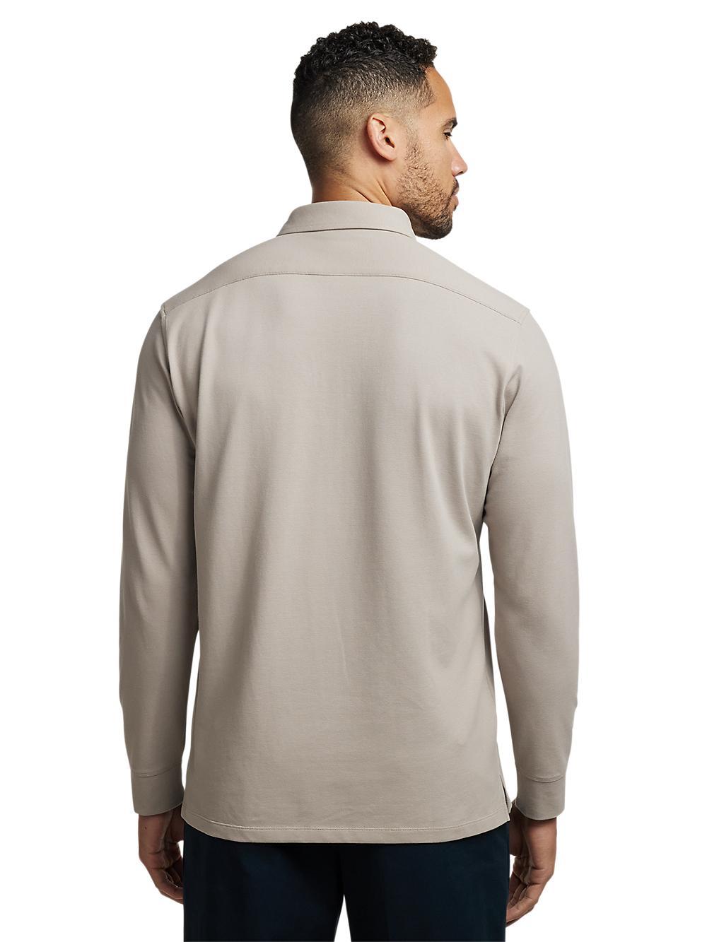 Cotton/Spandex Pique Three Button Polo - Taupe Product Image