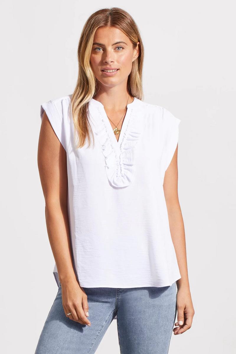 CAP-SLEEVE BLOUSE WITH NOTCH COLLAR Product Image